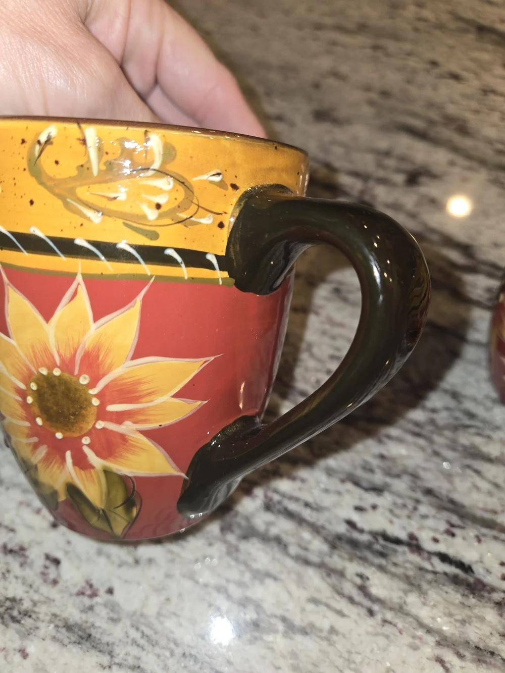 Pier 1 Imports Sunflower Coffee Mug Hand Painted Terracotta 12oz Set Of 2